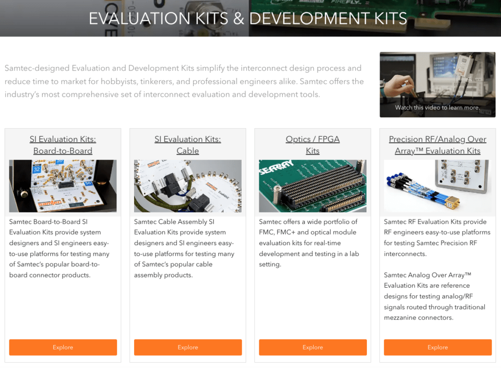 Samtec's Evaluation and Development Kits webpage