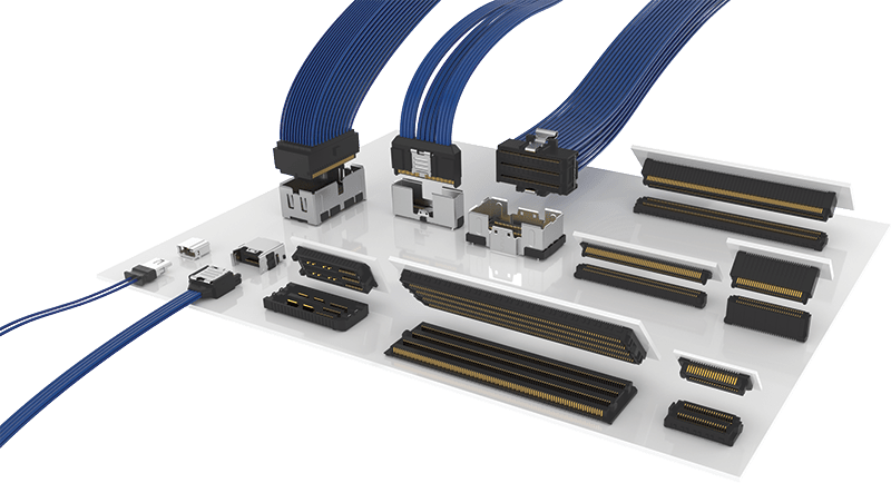 Samtec's family of AcceleRate® products - Flyover® cable assemblies and board-to-board connectors
