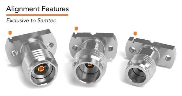 Alignment features in Samtec’s vertical compression mount connectors work with fiducials to ensure alignment to the center pin.